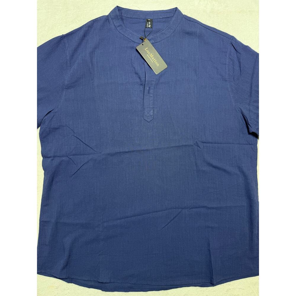 NWT LucMatton Blue 3 Button Cotton Short Sleeve Summer 

Relaxed Fit Men’s XL